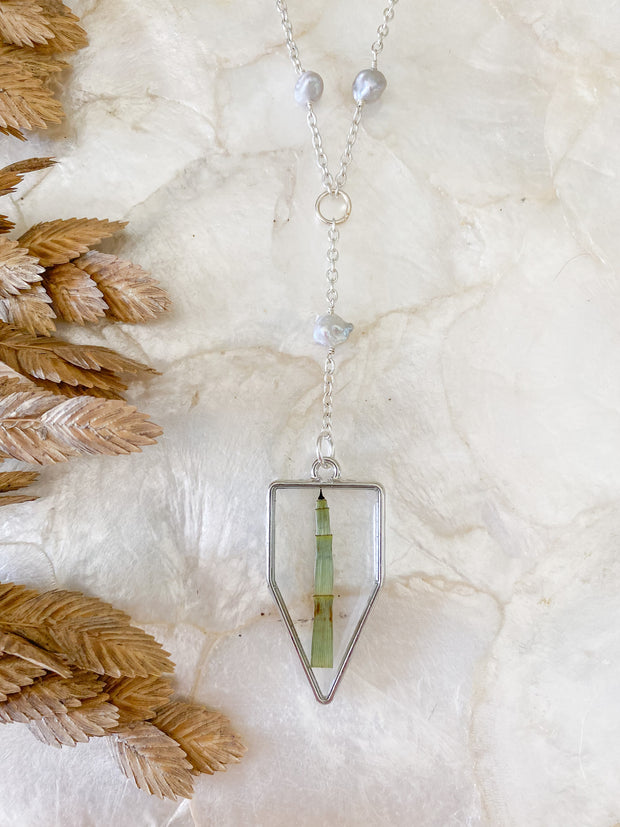 30" Silver Framed "Y" Pendant Necklace - Horsetail