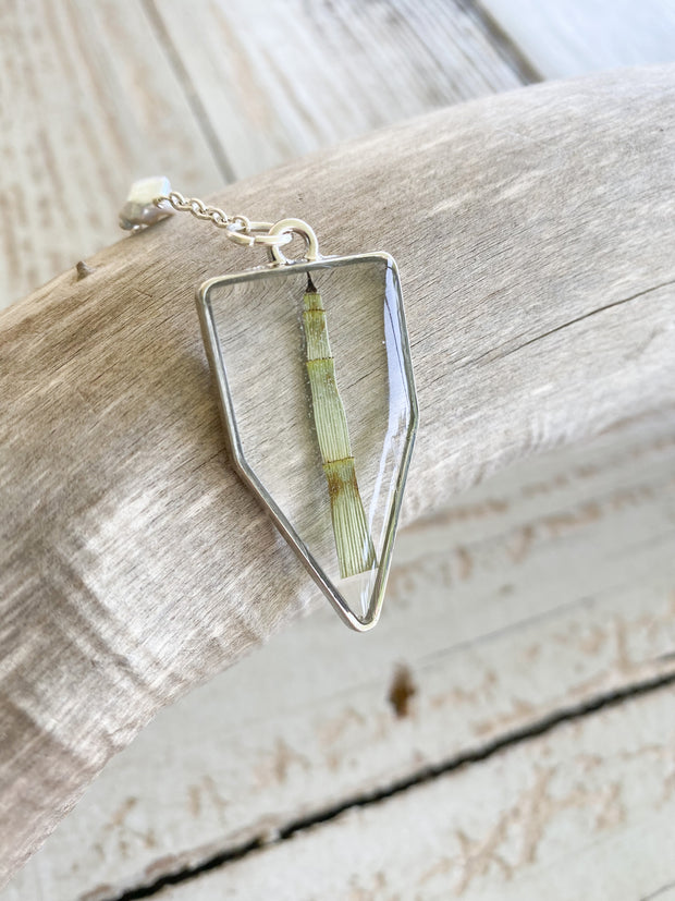 30" Silver Framed "Y" Pendant Necklace - Horsetail