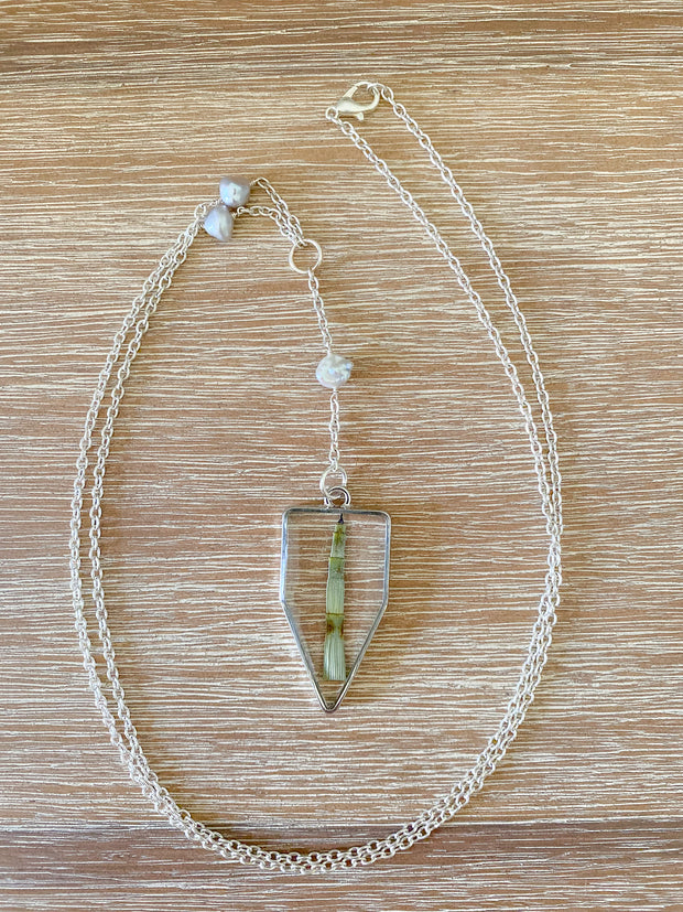 30" Silver Framed "Y" Pendant Necklace - Horsetail