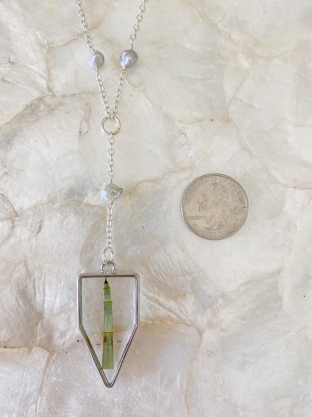 30" Silver Framed "Y" Pendant Necklace - Horsetail