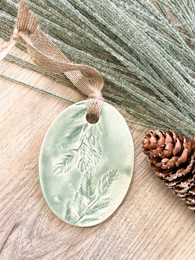 Ceramic Holiday Ornament - Oval - Sea Oats