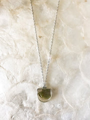 30" Framed Half-Oval Silver Pendant Necklace