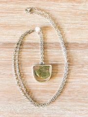 30" Framed Half-Oval Silver Pendant Necklace