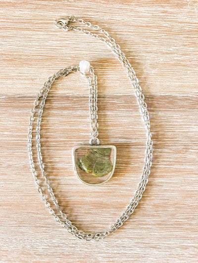 30" Framed Half-Oval Silver Pendant Necklace