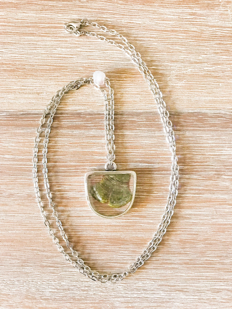 30" Framed Half-Oval Silver Pendant Necklace